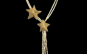 Gold Starfish & Multi-Strand Pearl Lariat Necklace