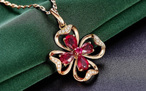 Ruby Red Crystal Floral Pendant Necklace