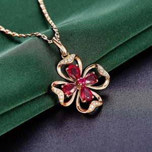 Ruby Red Crystal Floral Pendant Necklace