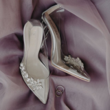 Women's Silver Clear PVC Crystal-Embellished Pointed-Toe Stiletto Pumps