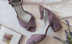 Women's Dusty Lavender Suede Criss-Cross Ankle Strap Block Heel Sandals