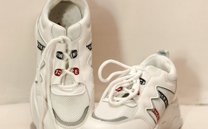 Women's White Chunky Platform Sneakers with Printed Tape Accent