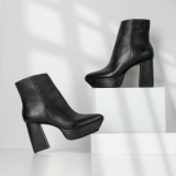 Women's Black Faux Leather Platform High-Block Heel Ankle Boots